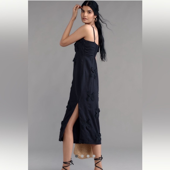 Linen Anthropologie NWT Maeve Linen Blend Appliqué Midi Dress size XL. - Picture 2 of 16
